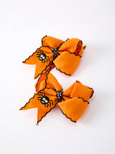 Load image into Gallery viewer, Halloween Spider Hair Bows: Orange Ribbon Design (2PCS)
