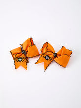 Load image into Gallery viewer, Halloween Spider Hair Bows: Orange Ribbon Design (2PCS)
