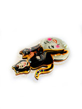 Load image into Gallery viewer, Retro Halloween Cat &amp; Crescent Moon Statement Brooch
