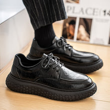 Load image into Gallery viewer, Trendy Brand Men's Leather Shoes, British Style Fashion Thick Sole Casual Footwear, Low-top Lace-up Height-increasing Breathable Black Loafers
