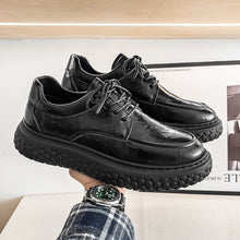 Load image into Gallery viewer, Trendy Brand Men's Leather Shoes, British Style Fashion Thick Sole Casual Footwear, Low-top Lace-up Height-increasing Breathable Black Loafers
