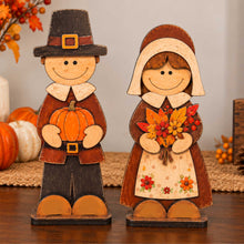 Load image into Gallery viewer, Thanksgiving Wooden Tabletop Decor Set of 3 - Pilgrims &amp; Turkey
