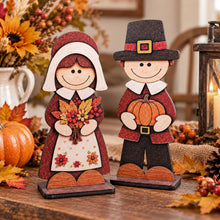 Load image into Gallery viewer, Thanksgiving Wooden Tabletop Decor Set of 3 - Pilgrims &amp; Turkey
