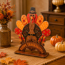 Load image into Gallery viewer, Thanksgiving Wooden Tabletop Decor Set of 3 - Pilgrims &amp; Turkey
