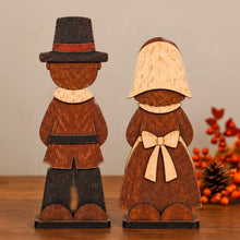 Load image into Gallery viewer, Thanksgiving Wooden Tabletop Decor Set of 3 - Pilgrims &amp; Turkey
