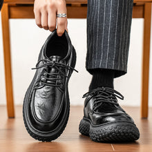Load image into Gallery viewer, Trendy Brand Men's Leather Shoes, British Style Fashion Thick Sole Casual Footwear, Low-top Lace-up Height-increasing Breathable Black Loafers
