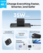 Load image into Gallery viewer, Anker 35W charger for minimalist desk setup no loose cables

