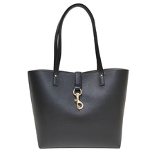Load image into Gallery viewer, Black_pebbled_genuine_leather_tote_bag_for_women_with_gold_hardware
