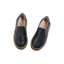 Load image into Gallery viewer, Fintoes Black Leather Sneakers Brown Trim Boys Girls EU 24-39 Premium Shoes
