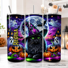 Load image into Gallery viewer, Black Cat Witch 20oz Personalized Tumbler With Lid and Stainless Steel Straw, Spooky Halloween Gift Cup
