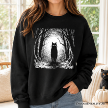 Load image into Gallery viewer, Haunted Forest Black Cat Sweatshirt, Spooky Halloween Night Sweater
