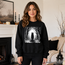 Load image into Gallery viewer, Haunted Forest Black Cat Sweatshirt, Spooky Halloween Night Sweater
