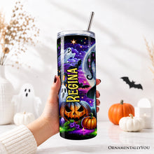 Load image into Gallery viewer, Black Cat Witch 20oz Personalized Tumbler With Lid and Stainless Steel Straw, Spooky Halloween Gift Cup
