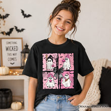 Load image into Gallery viewer, Kids Pink Halloween Ghost T-Shirt, Coquette Spooky Season Tee for Youth
