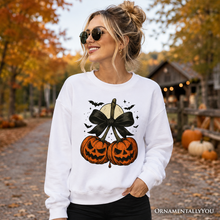 Load image into Gallery viewer, Pumpkin Cherries Coquette Bow Sweatshirt, Retro Halloween Fall Season Sweater for Sweet Autumn Girls
