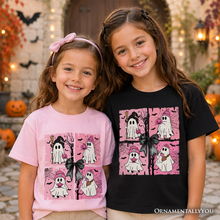 Load image into Gallery viewer, Kids Pink Halloween Ghost T-Shirt, Coquette Spooky Season Tee for Youth
