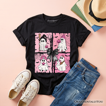 Load image into Gallery viewer, Kids Pink Halloween Ghost T-Shirt, Coquette Spooky Season Tee for Youth
