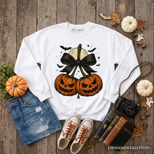 Load image into Gallery viewer, Pumpkin Cherries Coquette Bow Sweatshirt, Retro Halloween Fall Season Sweater for Sweet Autumn Girls

