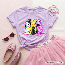 Load image into Gallery viewer, Kids Colorful Ghosts and Black Cats T-Shirt, Neon Halloween Spooky Season Youth Tee
