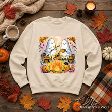Load image into Gallery viewer, Cozy Campfire Ghosts Sweatshirt, Fall Halloween Pumpkin Sweater
