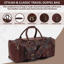 Load image into Gallery viewer, Handcrafted Full Grain Goat Leather Vintage Travel Bag Dark Brown Weekender 24 Inch
