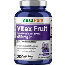 Load image into Gallery viewer, NusaPure Vitex Chasteberry Extract 450 mg – 200 Vegan Capsules
