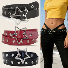 Load image into Gallery viewer, Women's Punk Star Buckle Belt – Multi-Hole PU Jeans Belt with Star-Eye Design
