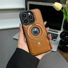 Load image into Gallery viewer, Brown Leather MagSafe-Compatible iPhone Case with Ring Stand

