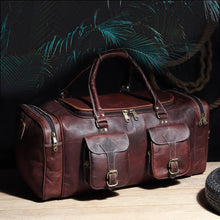 Load image into Gallery viewer, Vintage Dark Brown Goat Leather Travel Duffel Bag 24 Inch Overnight Carry On

