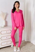 Load image into Gallery viewer, Women's V-Neck Soft Rayon Lounge Set Hot Pink Long Sleeve
