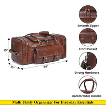 Load image into Gallery viewer, brass hardware leather travel duffle bag
