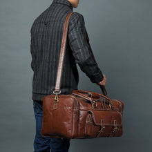 Load image into Gallery viewer, buffalo leather duffle bag with buckle pockets
