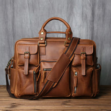 Load image into Gallery viewer, buy mens leather travel bag fits laptop and clothes
