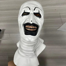 Load image into Gallery viewer, White恐怖面具 with black accents on a wooden floor background
