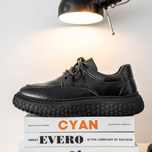 Load image into Gallery viewer, Trendy Brand Men's Leather Shoes, British Style Fashion Thick Sole Casual Footwear, Low-top Lace-up Height-increasing Breathable Black Loafers
