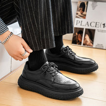 Load image into Gallery viewer, Trendy Brand Men's Leather Shoes, British Style Fashion Thick Sole Casual Footwear, Low-top Lace-up Height-increasing Breathable Black Loafers
