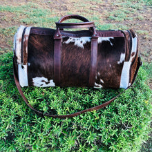 Load image into Gallery viewer, hair on leather duffel bag made to order
