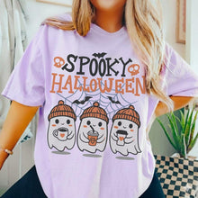 Load image into Gallery viewer, Retro Spooky Halloween Ghost Coffee — Bella+Canvas Tee
