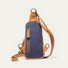 Load image into Gallery viewer, leather sling bag with canvas back panel
