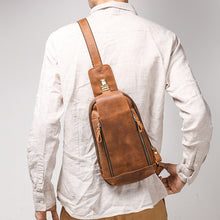 Load image into Gallery viewer, mens leather bag that expands for travel
