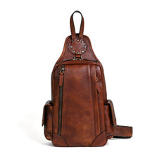 Load image into Gallery viewer, mens leather sling bag with rivet detail
