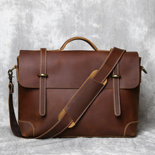 Load image into Gallery viewer, mens retro leather briefcase with flap pocket buy
