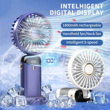 Load image into Gallery viewer, Portable Rechargeable Neck Fan with Phone Stand
