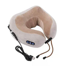 Load image into Gallery viewer, portable neck massager pillow USB rechargeable brown for office and travel
