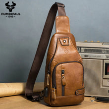 Load image into Gallery viewer, premium leather crossbody bag men usb
