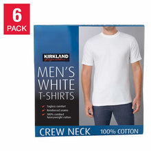 Load image into Gallery viewer, Kirkland Men's 6-pack White 100% Cotton Crew Neck T-shirt S M L XL XXL 3XL
