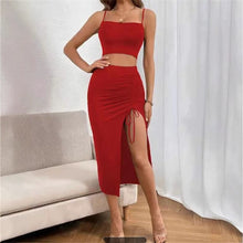Load image into Gallery viewer, sleeveless crop top midi skirt outfit
