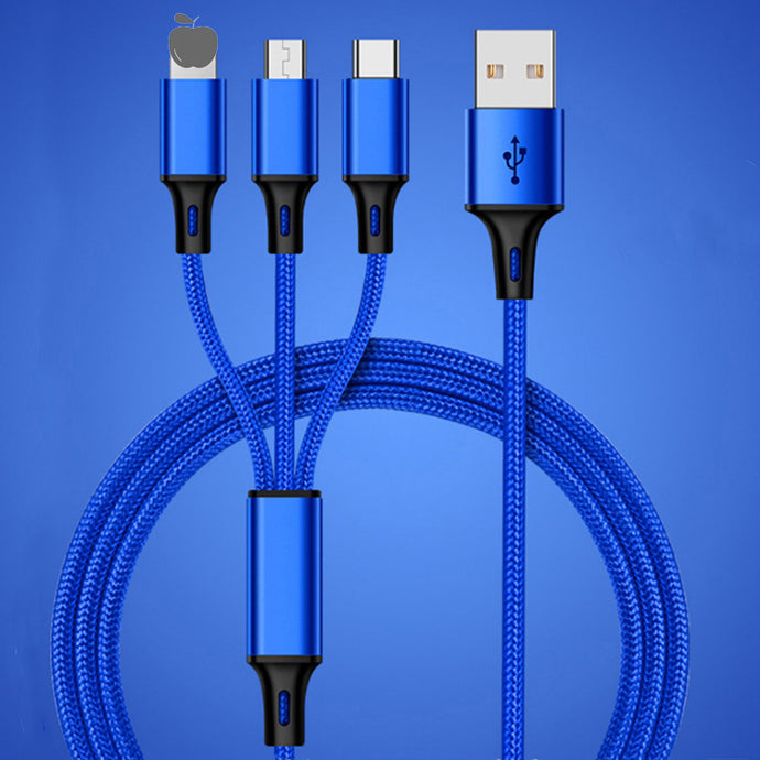 StitchGreen Nylon braided 10ft 3 in 1 usb 3.0 charger cable micro usb 8pin type C fast charging data cable for mobile phone