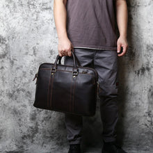 Load image into Gallery viewer, vintage leather mens office bag with laptop compartment
