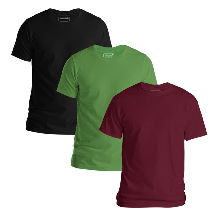 StitchGreen Men's 3-Pack Multicolor Short Sleeve Crewneck Soft Cotton T-Shirt - StitchGreen